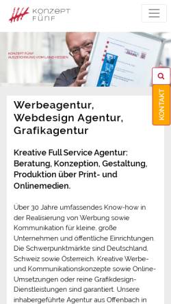 Vorschau der mobilen Webseite www.konzept-fuenf.de, Werbeagentur Konzept - fünf
