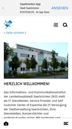 Vorschau der mobilen Webseite www.iks.de, IKS Informations- und Kommunikationsinstitut Saarbrücken