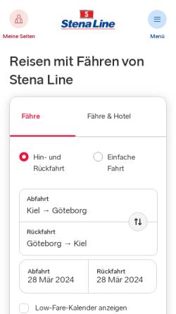 Vorschau der mobilen Webseite www.stenaline.de, Stenaline Fähre nach Schweden