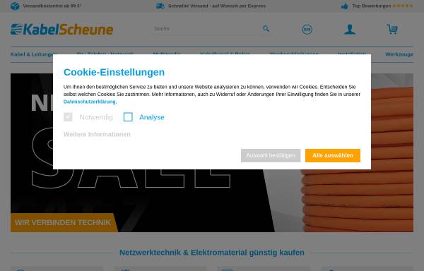 Vorschau von www.kabelscheune.de, KabelScheune - Elektroinstallationsmaterial für Privat und Gewerbe.
