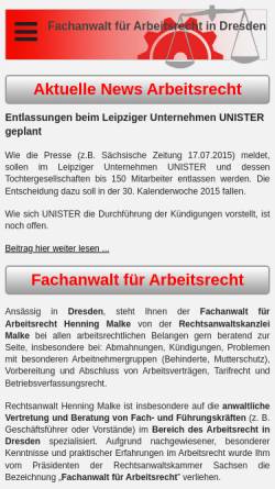 Vorschau der mobilen Webseite www.arbeitsrechtindresden.de, Arbeitsrecht in Dresden - Rechtsanwaltskanzlei Malke