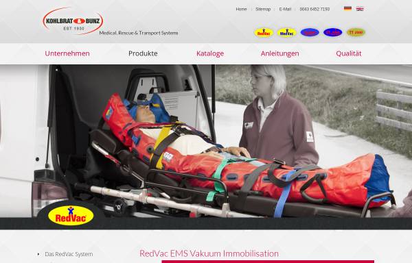 Vorschau von www.redvac.com, RedVac Rettungstechnik - Patientensicherung und Notfallausrüstung für Transporte im Rettungswesen