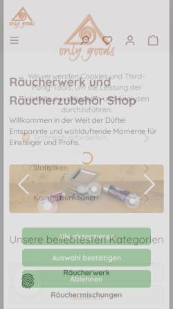 Vorschau der mobilen Webseite www.only-goods.de, only-goods - Räucherwerk und Zubehör