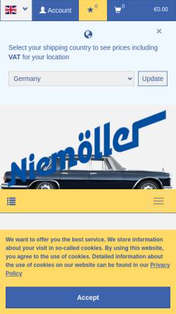 Vorschau der mobilen Webseite www.niemoeller.de, niemoeller.de - Ersatzteile für Mercedes Benz Oldtimer