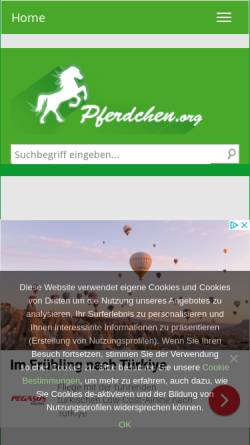 Vorschau der mobilen Webseite www.pferdchen.org, Pferdchen - alles über Pferdehaltung, Pferde, Reiten usw.