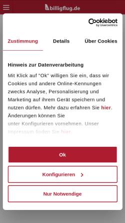 Vorschau der mobilen Webseite www.billigflug.de, billigflug.de