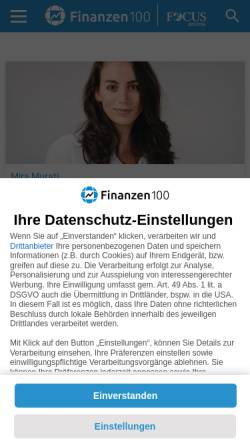 Vorschau der mobilen Webseite www.finanzen100.de, Finanzen100 - Portal zu Finanz- und Wirtschaftsinformationen