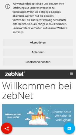 Vorschau der mobilen Webseite www.zebnet.de, zebNet