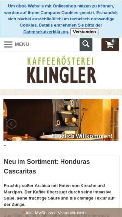 Vorschau der mobilen Webseite kaffeeklingler.de, Kaffeerösterei Klingler - Onlineshop der Kaffeemanufaktur