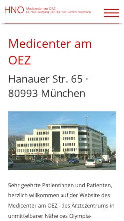 Vorschau der mobilen Webseite hno-muenchen-nord.de, Medicenter am OEZ München / Facharztzentrum