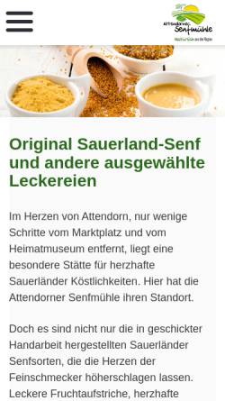 Vorschau der mobilen Webseite www.sauerlandsenf.de, Sauerlandsenf - Delikatessen aus dem Sauerland