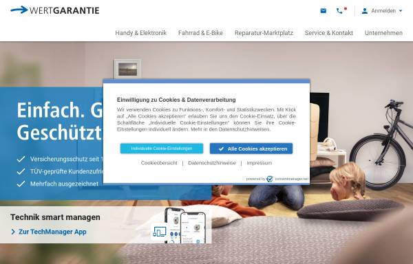 Vorschau von www.wertgarantie.de, Reparaturkostenversicherung für den Fall der Fälle bei WERTGARANTIE