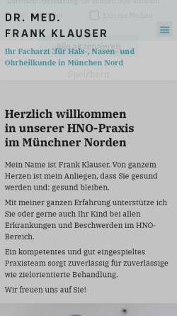Vorschau der mobilen Webseite hno-klauser-muenchen-nord.de, HNO-Praxis Dr. med. Frank Klauser