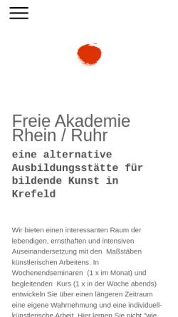 Vorschau der mobilen Webseite www.freie-kunstakademie.de, Freie Akademie Rhein / Ruhr in Krefeld