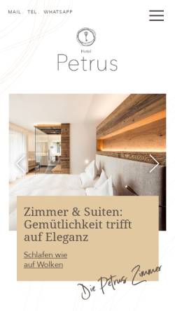 Vorschau der mobilen Webseite www.hotelpetrus.com, Hotel Petrus: Wellness und Aktivurlaub in Südtirol