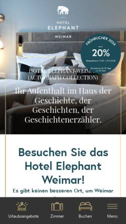 Vorschau der mobilen Webseite www.hotelelephantweimar.de, Tagungshotel in Weimar: Hotel Elephant