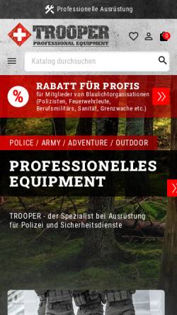 Vorschau der mobilen Webseite www.trooper.ch, TROOPER - Outdoorbedarf