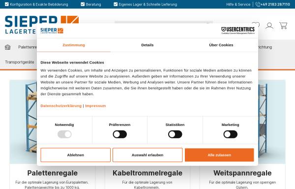 Vorschau von www.sieper-lagertechnik.com, Regalsysteme für jedes Lager - Sieper fertigt individuelle Lösungen