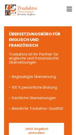 Vorschau der mobilen Webseite www.traduktos.de, Kristina Steffens - Übersetzungen und Dolmetschen in Hannover und Hamburg