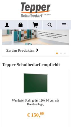 Vorschau der mobilen Webseite www.Tepper-Schulbedarf.de, Tepper-Schulbedarf - von A wie Aufbewahrung bis Z wie Zeichengräte