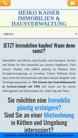 Vorschau der mobilen Webseite www.hkimmo.de, Heiko Kaiser Immobilien & Hausverwaltung