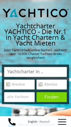 Vorschau der mobilen Webseite www.yachtico.com, Yachtico.com - Boote mieten & Yachtcharter weltweit in einer Suche
