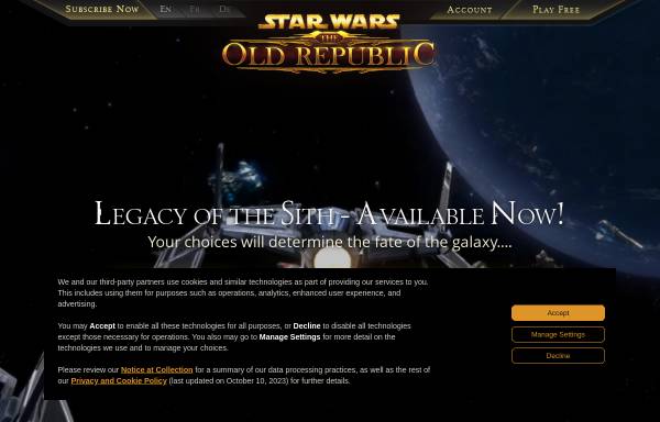 Vorschau von www.swtor.com, Star Wars: The Old Republic