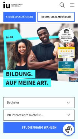 Vorschau der mobilen Webseite www.iubh.de, Internationale Hochschule Bad Honnef · Bonn (IUBH)