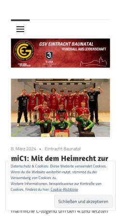 Vorschau der mobilen Webseite www.gsv-baunatal-handball.de, GSV Eintracht Baunatal