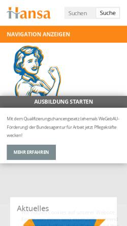 Vorschau der mobilen Webseite www.hansa-gruppe.info, Hansa Pflege- und Residenzen GmbH