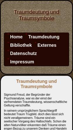 Vorschau der mobilen Webseite www.traumdeutung-traumsymbole.de, Symbollexikon Traumdeutung und Traumsymbole