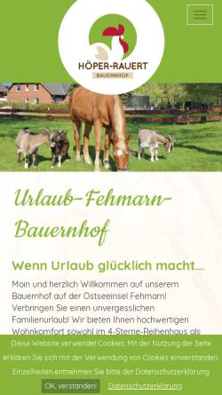Vorschau der mobilen Webseite www.urlaub-auf-fehmarn-bauernhof.de, Ferienhof Höper-Rauert