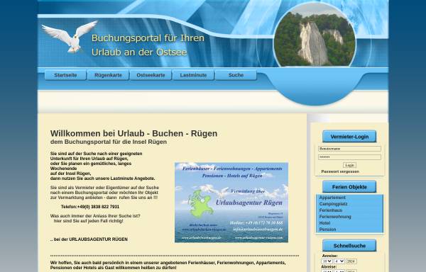 Vorschau von www.urlaub-buchen-ruegen.de, Urlaubsagentur Rügen; Inh.: Bernhard Kessler