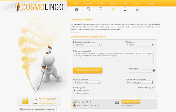 Vorschau von cosmolingo.com, Cosmolingo Übersetzungsdienste