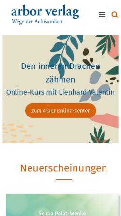 Vorschau der mobilen Webseite www.arbor-verlag.de, Arbor Verlag