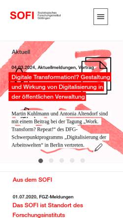Vorschau der mobilen Webseite www.sofi-goettingen.de, Soziologisches Forschungsinstitut Göttingen (SOFI) e.V.