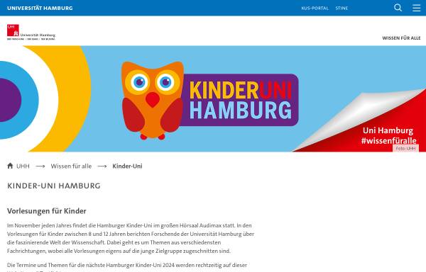 Vorschau von www.kinderuni-hamburg.de, Hamburger Kinder-Uni - Körber Stiftung