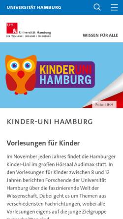 Vorschau der mobilen Webseite www.kinderuni-hamburg.de, Hamburger Kinder-Uni - Körber Stiftung