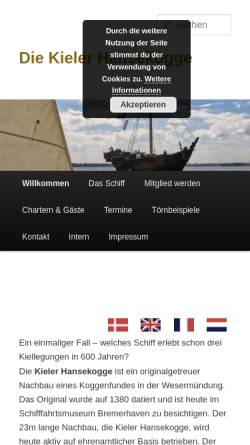 Vorschau der mobilen Webseite www.hanse-kogge.de, Die Kieler HanseKogge