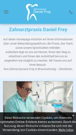 Vorschau der mobilen Webseite www.zahnarzt-frey.de, Zahnarztpraxis Daniel Frey
