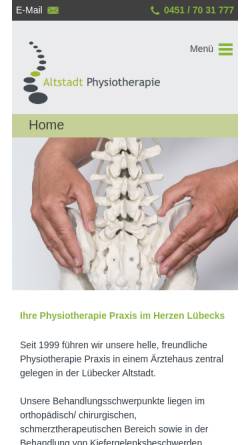 Vorschau der mobilen Webseite www.physiotherapie-luebeck.de, Praxis für Krankengymnastik, Barbara Battermann und Meike Sauer