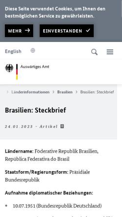 Vorschau der mobilen Webseite www.auswaertiges-amt.de, Auswärtiges Amt - Brasilien
