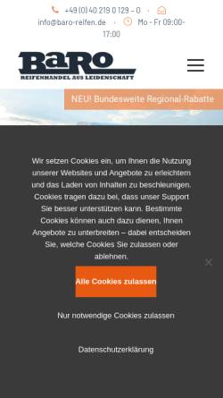 Vorschau der mobilen Webseite baro-reifen.de, BaRo GmbH
