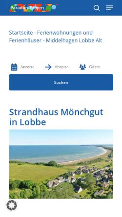 Vorschau der mobilen Webseite www.strandhaus-moenchgut.de, Hotel Strandhaus Mönchgut
