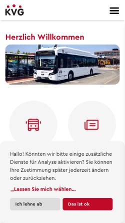 Vorschau der mobilen Webseite www.kvg-kiel.de, KVG - Kieler Verkehrsgesellschaft mbH