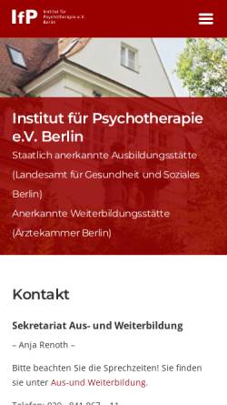 Vorschau der mobilen Webseite www.ifp-berlin.eu, IfP - Institut für Psychotherapie e.V. Berlin