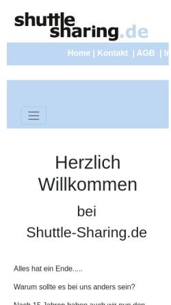 Vorschau der mobilen Webseite www.shuttle-sharing.de, Shuttle Sharing