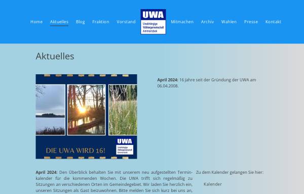 Vorschau von www.uwa-ammersbek.de, Unabhängige Wählergemeinschaft Ammersbek