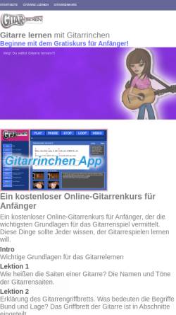 Vorschau der mobilen Webseite www.gitarrinchen.de, Gitarrinchen, Inh. Friedemann Baumgärtel