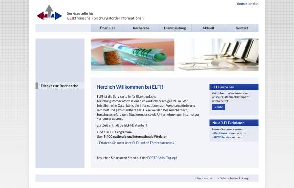 Vorschau von www.elfi.info, Servicestelle für ELektronische ForschungsförderInformationen in Deutschland (ELFI)